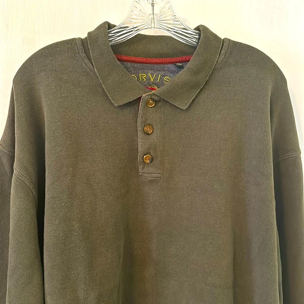 Orvis 1/4 Button Jersey Ribbed Sweatshirt in Olive Green, Sz XXL
